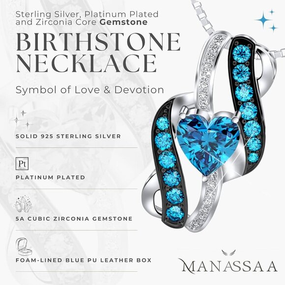 Birthstone Necklace Gift for Her Anniversary Present for Wife Girlfriend Mom Pla - Picture 2 of 6